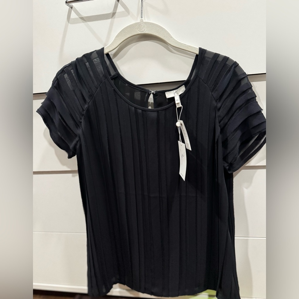 Joie Black Pleated Sheer Blouse